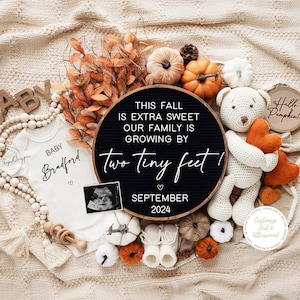 Fall Pregnancy Announcement Digital Baby Announcement Editable Template Instant Download Girl Gender Reveal Boy Neutral Baby little pumpkin