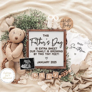 Annuncio di gravidanza digitale per la festa del papà, annuncio di nascita di genere neutro, modello modificabile scaricabile, festa del papà extra dolce