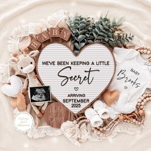 Pregnancy Announcement Template, Baby Announcement, Digital Pregancy Reveal, Editable Template, Instant Download, Little Secret, Giraffe