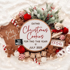 Christmas Pregnancy Announcement Digital Baby Announcement Holiday Editable Template Custom Pregnancy Reveal  Neutral Cookies for Two
