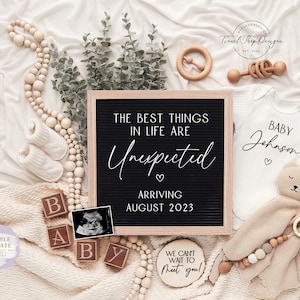 Pregnancy Announcement Digital Gender Neutral Editable template Baby Announcement Pregnancy Reveal Best Things Unexpected image 2