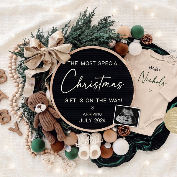 Christmas Pregnancy Announcement Holiday Digital Baby Announcement Editable Template Instant Download Green Holiday Baby Christmas Gift