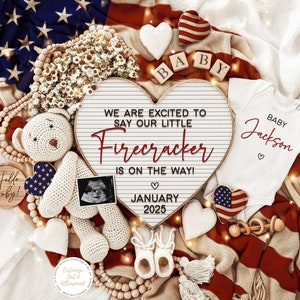 Fourth of July Pregnancy Announcement Digital, 4th Baby Announcement, Editable Template, Social Media, Instant Download, Little Firecracker