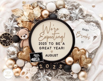 Editable New Year Pregnancy Announcement: 2025 Baby Reveal (Digital)