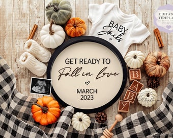 Digital Pregnancy Announcement \Fall \ Thanksgiving \  Editable Template\ Social Media \ Gender Neutral baby \ Get Ready to Fall in love