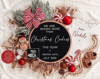 Christmas Pregnancy Announcement Holiday Digital Baby Announcement Editable Template Instant Download Girl Gender Baking Gingerbread Cookies