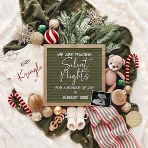 Faire-part de grossesse de Noël Faire-part de bébé numérique hiver Modèle modifiable de vacances Téléchargement instantané Révélation de bébé, carte Silent Nights