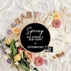 Frühling Digitale Schwangerschaftansage, Floral Gender Neutral Vorlage, Social Media Reveal, April Ankündigung, neuer Babybauch