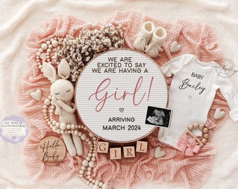 Girl Baby Announcement Pregnancy Announcement Digital Girl Gender Reveal Social Media Reveal Editable Template Its a Girl Instant Download