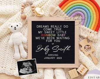 Rainbow Baby |  Edit-your-self | Digital Pregnancy Announcement | Gender Neutral | Reveal for Social | Editable template | Sweet Rainbow