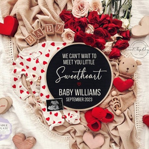 Valentine&#39;s Day Pregnancy Announcement\ Digital\  Gender Neutral\ Baby Announcement \ Editable Template\ Meet You \ Sweetheart