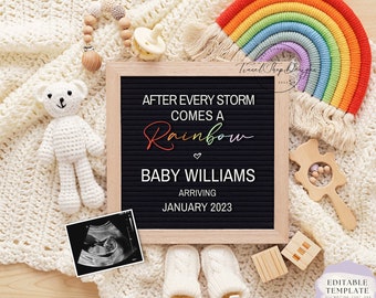Rainbow Baby | Digital Pregnancy Announcement | Gender Neutral | Reveal for Social | Editable template | After the Storm