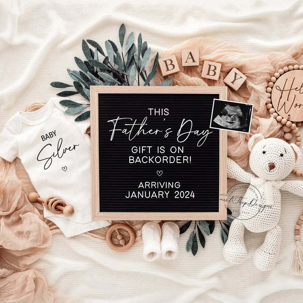 Fathers Day Digital Pregnancy Announcement, Gender Neutral Baby Announcement, Downloadable Editable Template, Gift Backorder