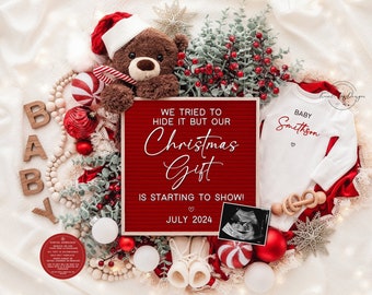 Christmas Pregnancy Announcement Holiday Digital Baby Announcement Editable Template Instant Download Girl Gender Reveal Christmas Gift
