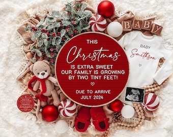 Christmas Pregnancy Announcement Holiday Digital Baby Announcement Editable Template Instant Download Green Holiday Baby Christmas Gift