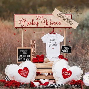 Valentine's Day Pregnancy Announcement\ Digital\  Gender Neutral\ Baby Announcement \ Kissing booth\ Smoocher