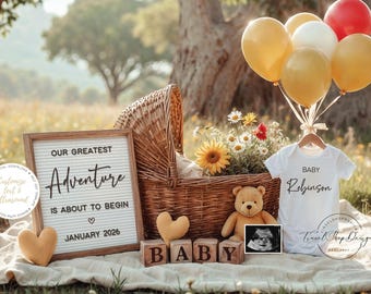 Winnie-the-Pooh Pregnancy Announcement: Editable Template (Digital Download)