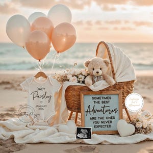 Beach Pregnancy Announcement Template, Summer Baby Announcement Digital, Instant Download, Custom Baby Reveal, Gender Neutral, Adventures