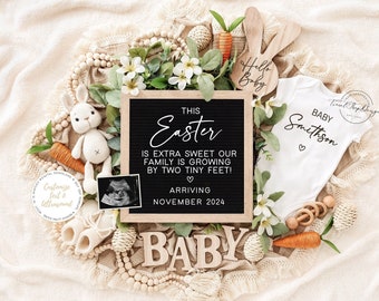 Easter Pregnancy Announcement Digital Baby Announcement Girl Gender Reveal Boy Announce Pregnancy Reveal Ideas Easter Is Extra Sweet, bunny