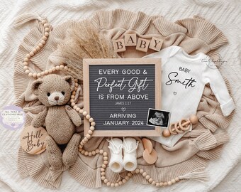 Editable Pregnancy Announcement: Gender Reveal, Scripture (Digital Download)