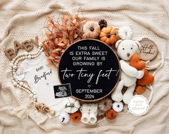 Fall Pregnancy Announcement: Pumpkin Theme, Editable Template (Digital Download)