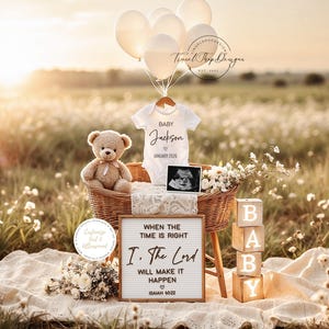 Religious Pregnancy Announcement, Digital Baby Announcement, Christian Baby Reveal, Instant Download, Editable Template, I the Lord, Faith