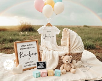 Rainbow Baby Pregnancy Announcement, Editable Digital Template (Instant Download)
