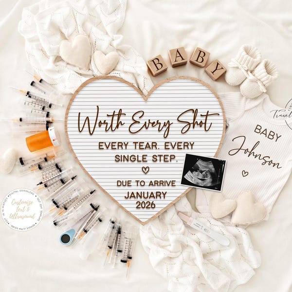 IVF Schwangerschaftsankündigung Digital, Babymitteilung, sofortiger Download, bearbeitbare Vorlage, Love & Science Baby Reveal, jeden Schuss wert