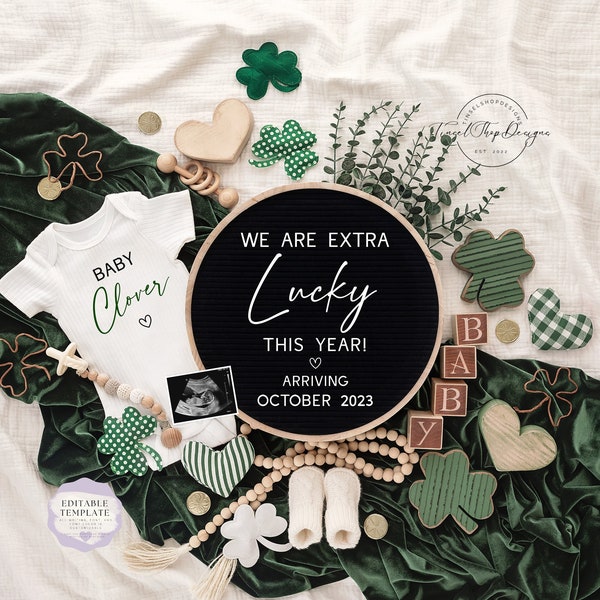 St. Patrick's day Digital Pregnancy Announcement\ Baby Announcement \ Editable Template\ Social Media \ Extra Lucky