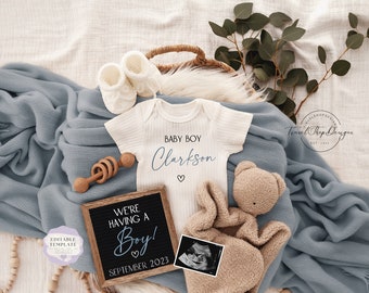 It's a Boy  Digital Pregnancy Announcement\ Baby Announcement \ Editable Template\Reveal \ Social Media \ It's a boy\ Teddy Bear