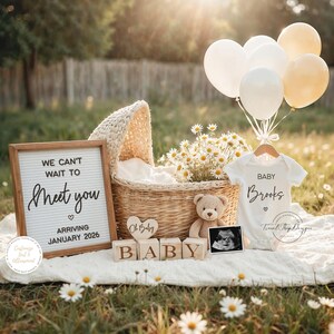 Pregnancy Announcement Template, Digital Baby Announcement, Instant Download, Editable Template, Summer Outdoor Reveal, Gender Neutral Baby