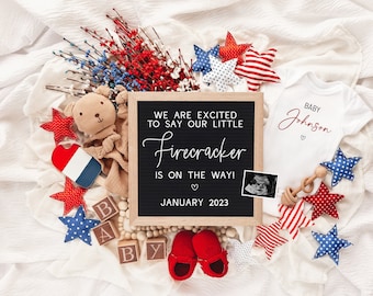 Fourth of July Pregnancy Announcement: Little Firecracker (Digital Template)