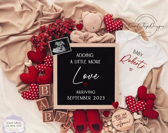 Valentine's day \ Digital Pregnancy Announcement\Gender Neutral\ Editable Template\ Baby Announcement\ Valentines \ February