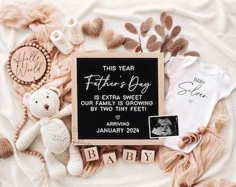 Fathers Day Digital Pregnancy Announcement, Gender Neutral Baby Announcement, Downloadable Editable Template, Teddy Gift Backorder