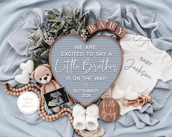 Zwangerschapsaankondiging broertje: Blue Boy bewerkbare baby-onthulling (digitale download)