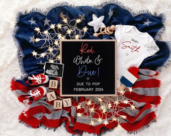 Fourth of July Pregnancy Announcement: Red, White & Due (Digital Template)