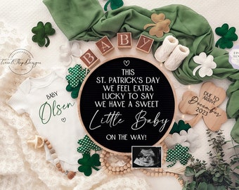 St. Patrick's day Digital Pregnancy Announcement\ Baby Announcement \ Editable Template\ Pregnancy Reveal \ Social Media \ Lucky Baby