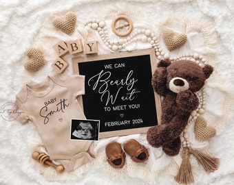 Pregnancy Announcement Digital Baby Announcement Editable Template Gender Neutral Pregnancy Reveal New Mom Bearly Wait To Meet You