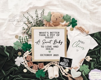 St. Patrick's day Digital Pregnancy Announcement\ Baby Announcement \ Editable Template\ Better than a Pot of Gold