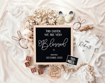 Easter Digital Pregnancy Announcement\ Baby Announcement \ Editable Template\ Social Media \ Extra Blessed \ Child Prayed