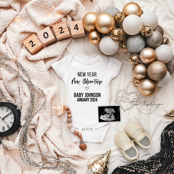 New Year Digital Pregnancy Announcement \ Winter \ Editable template\ Baby announcement \ Holidays\New Year New Adventure \ NYE