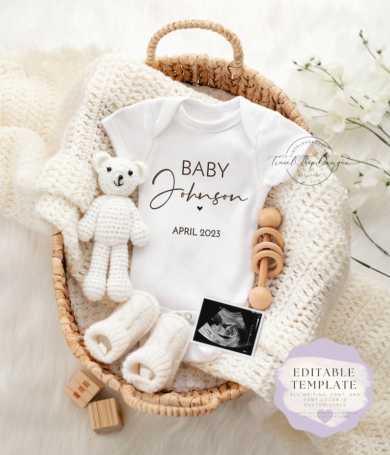 Neutral Pregnancy Announcement Digital Minimalist Gender Reveal Editable Template Social Medial Baby Announcement image 1