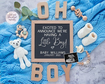 Its A Boy Digital Pregnancy Announcement | Baby Gender reveal for social media| Editable template | Flat lay letterboard |  little boy