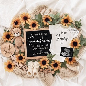 Sunflower Summer Pregnancy Announcement: Editable Gender Reveal (Digital Download)
