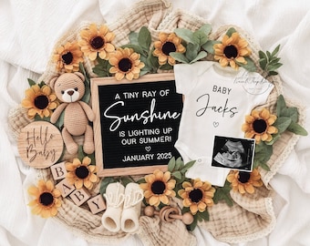 Sunflower Summer Pregnancy Announcement: Editable Gender Reveal (Digital Download)