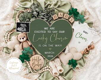 Faire-part de grossesse pour la Saint-Patrick, faire-part de bébé pour la Saint-Patrick, modèle de révélation de bébé sur les réseaux sociaux, téléchargement immédiat, porte-bonheur