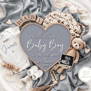 Annuncio di gravidanza di un bambino digitale, annuncio del bambino, rivelazione del sesso del bambino in blu, annuncio di maternità personalizzato, rivelazione sui social media, bambino maschio