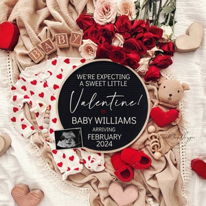 Valentine&#39;s Day Pregnancy Announcement\ Digital\  Gender Neutral\ Baby Announcement \ Editable Template\ Little Valentine