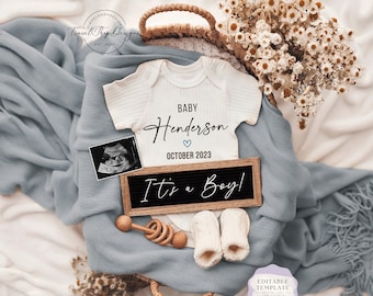 It&#39;s a Boy Digital Pregnancy Announcement: Editable Template