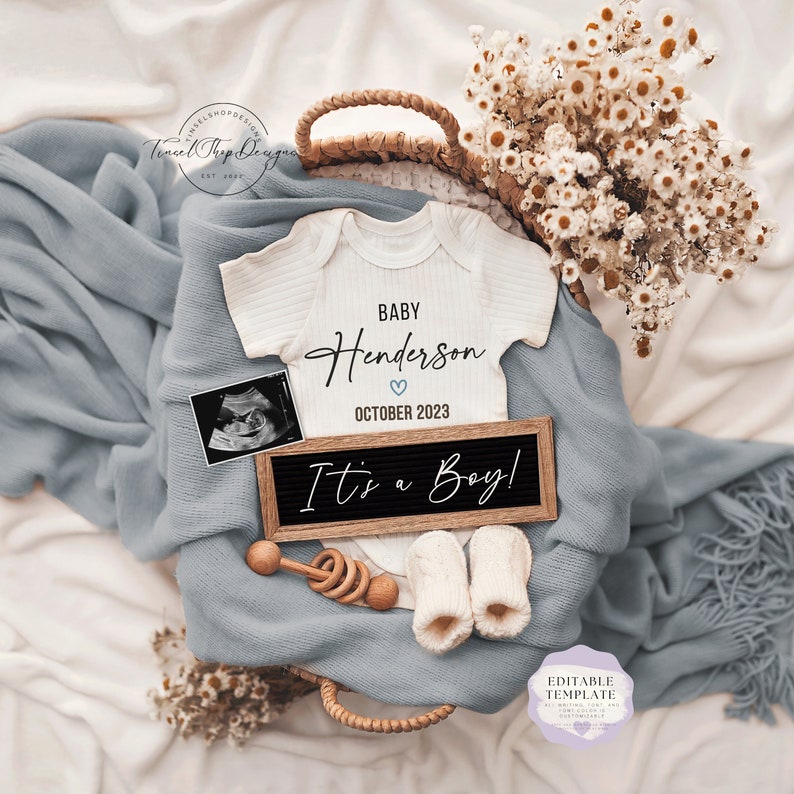 It's a Boy Digital Pregnancy Announcement Baby Announcement Editable TemplateReveal Social Media Expecting a boy image 1
